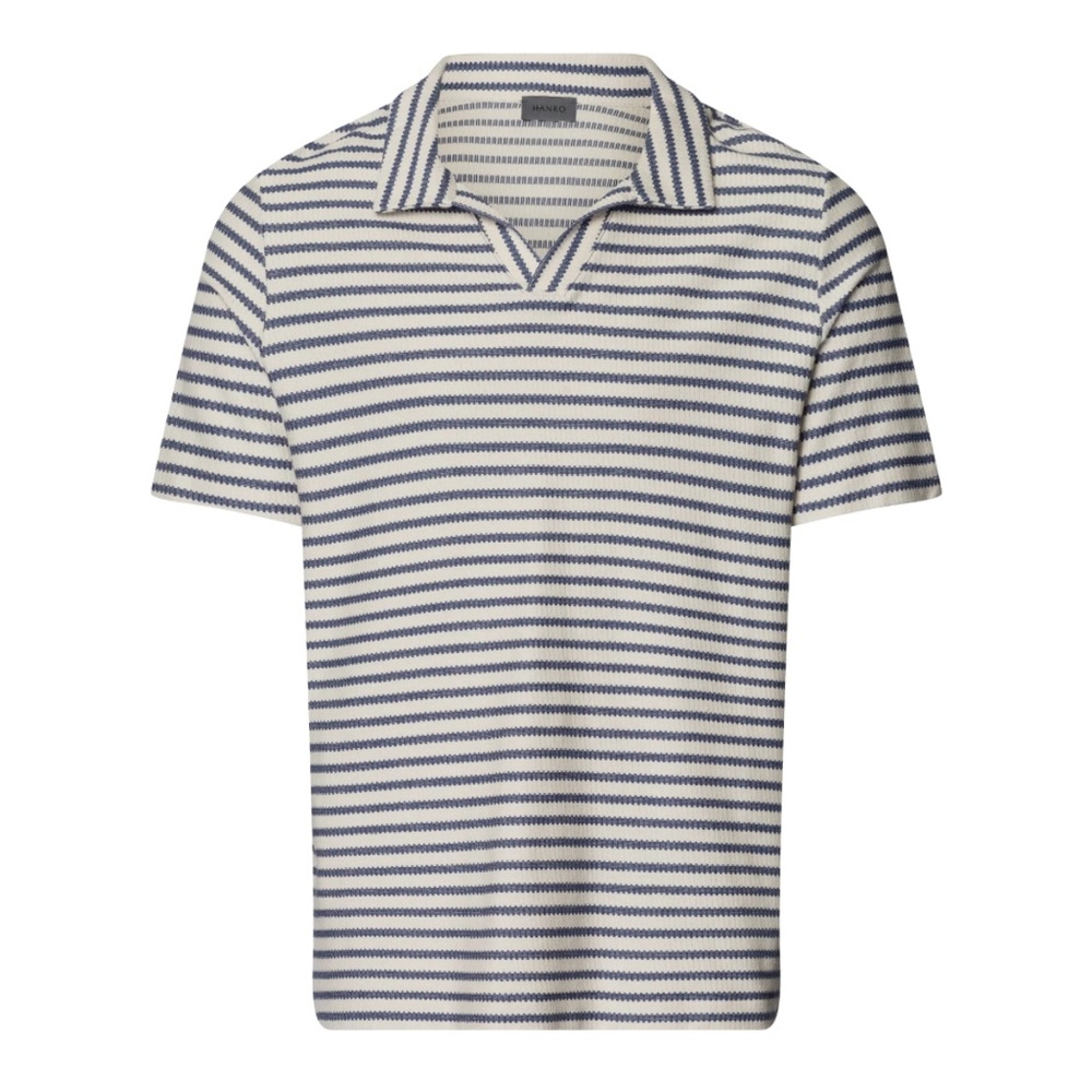 Hanro Men's Polo Shirt in Green and White Stripes - Size Medium